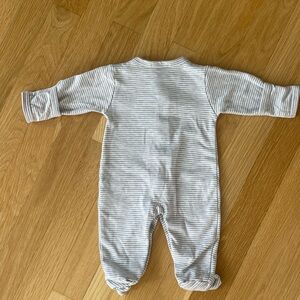 Kissy Kissy Gray  Stripe Footie..Comes from smoke free, pet free home.